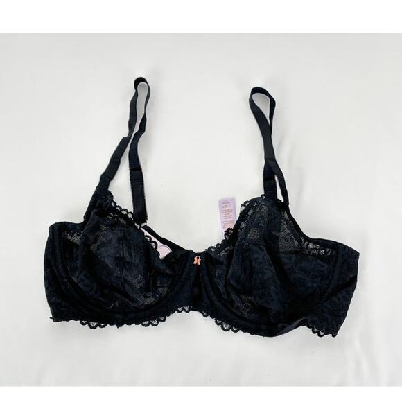 Savage X Fenty Floral Lace Unlined Bra Black Caviar Womens Size 38D New Wired - Picture 5 of 12